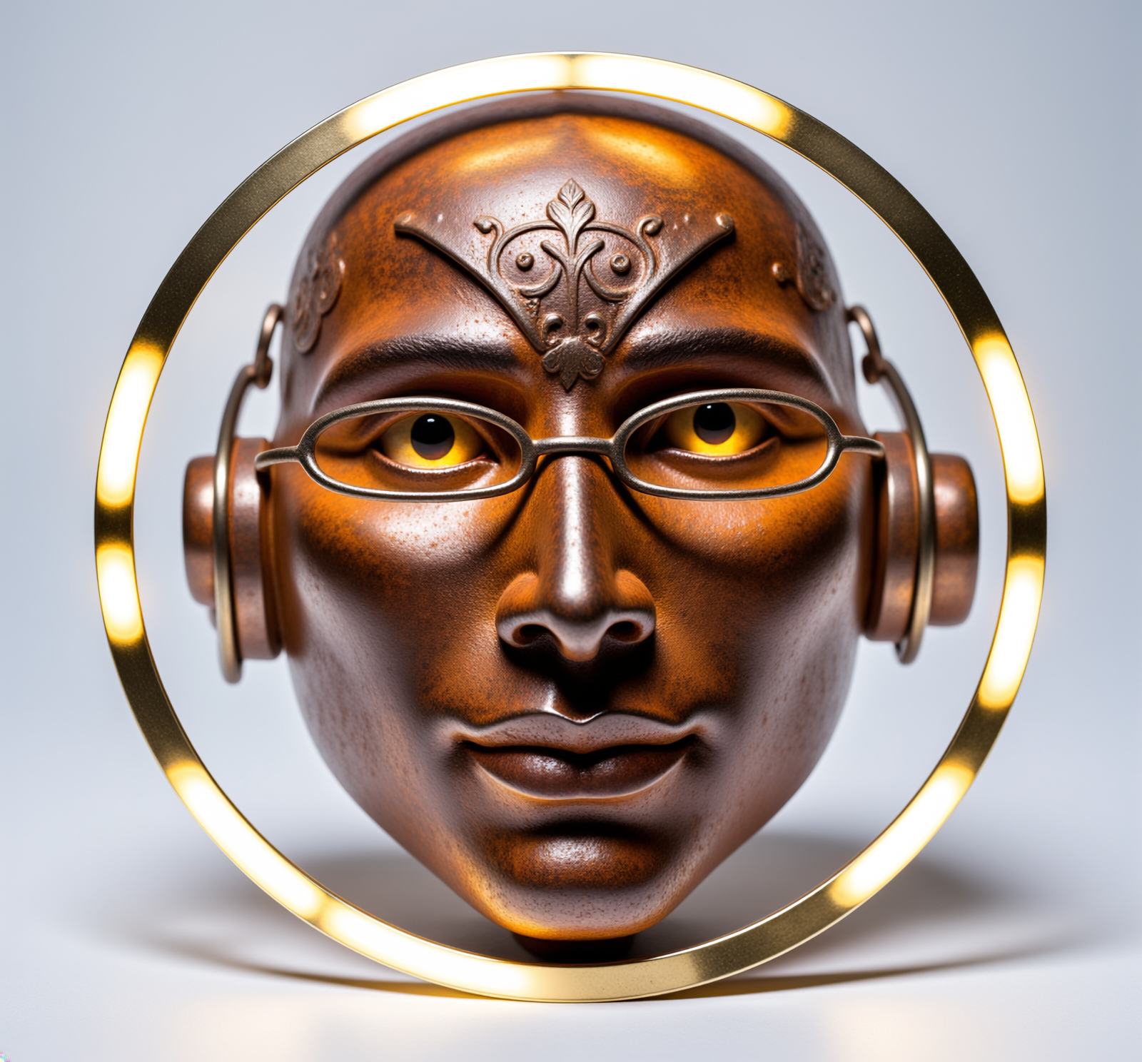 Firefly_made rusty found object sculpture of THE FACE, with glasses, caustic ligh 634131